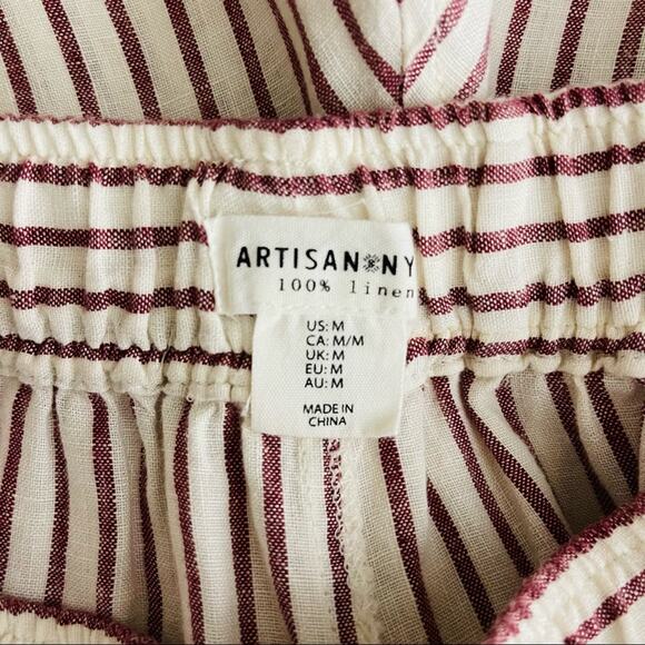 Artisan NY cream red stripe linen coastal crop wide leg boho preppy pants medium - Picture 6 of 8
